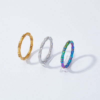 12Pcs 6 Style 304 Stainless Steel Bamboo Sticker Finger Ring for Women RJEW-DC0001-14-1