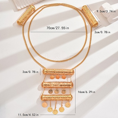 Vintage Brass Long Column Coin Tassel Pendant Shoulder Body Chains for Women SC1871-1