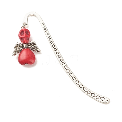 Skull with Wing Dyed Synthetic Turquoise Bookmarks AJEW-JK00180-1