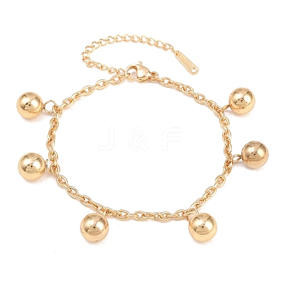 304 Stainless Steel Round Beaded Charm Bracelets BJEW-B171-05G-1