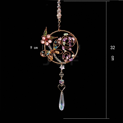 Wire Wrapped Natural Gemstone Beads & Metal Dragonfly Hanging Ornaments PW-WG454D0-01-1