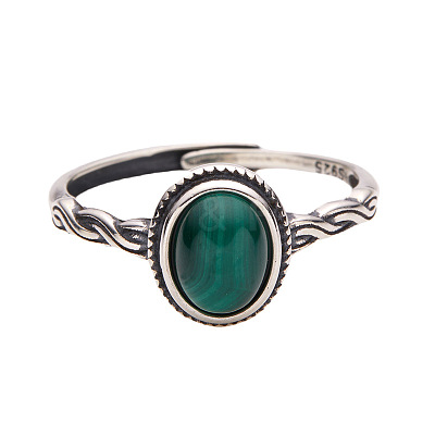 Oval Natural Malachite Finger Rings WG5875E-01-1