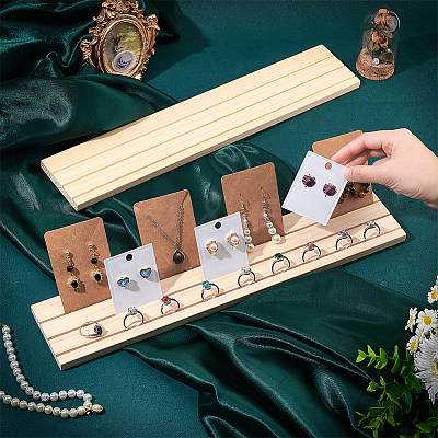 3-Slot Wood Earring Display Cards Stands ODIS-WH0070-01-1
