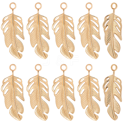10Pcs 304 Stainless Steel Feather Pendants STAS-BBC0009-98-1