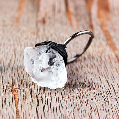 Nuggets Iron with Natural Crystal Quartz Cuff Rings FS-WG6A0B3-01-1
