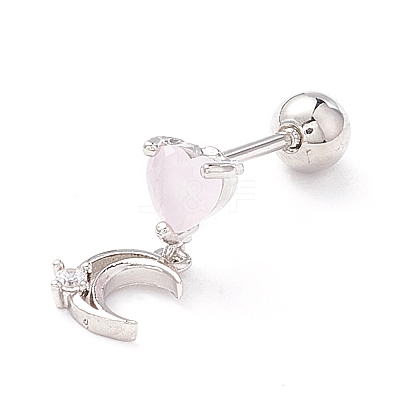 Heart & Moon Cubic Zirconia Dangle Stud Earrings LS-EJEW-A065-15P-1