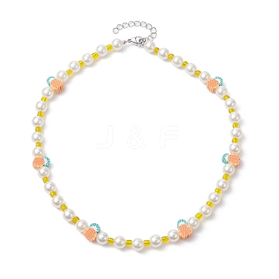 Fruit Polymer Clay & Glass Seed & Acrylic Pearl Beaded Necklace NJEW-JN04582-03-1