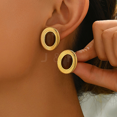 Vintage Stainless Steel with Cat Eye Stud Earrings YU8989-3-1