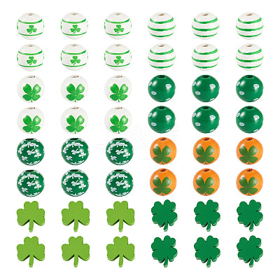 80Pcs 8 Styles Printed Wood European Beads WOOD-TA0002-98-1