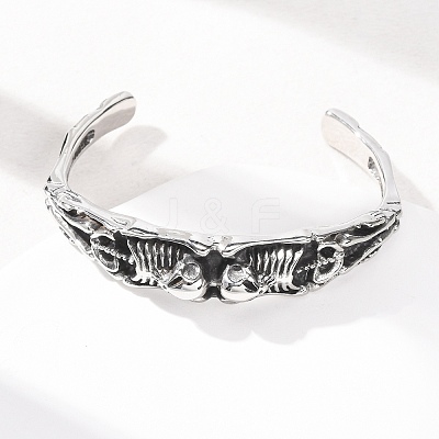 Skeleton 304 Stainless Steel Cuff Bangles for Women BJEW-C148-07AS-1