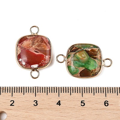 Brass Pave Natural Imperial Jasper Connector Charms KK-R214-08KCG-1