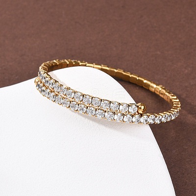 304 Stainless Steel Micro Pave Cubic Zirconia Open Cuff Bangles for Women BJEW-K293-04B-G-1