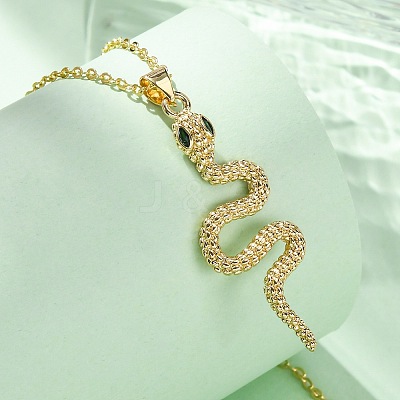 Brass Micro Pave Green Cubic Zirconia Snake Pendant Necklaces NJEW-S438-02E-G-1