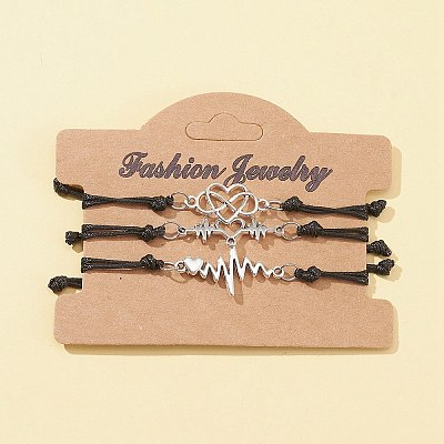 3Pcs 3 Styles Heart Beat & Infinity Alloy Link Bracelets Set BJEW-FZ00013-1