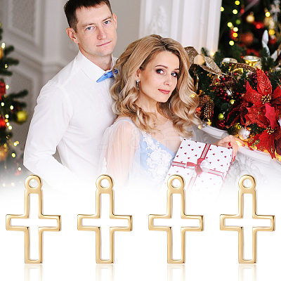 100Pcs Brass Tiny Cross Charms KK-BBC0024-59G-1