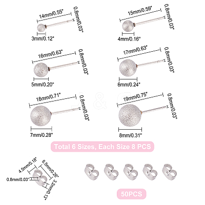 48Pcs 6 Size 304 Stainless Steel Ball Stud Earrings STAS-DC0007-41-1