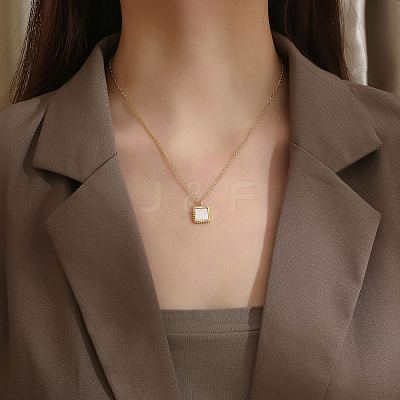Natural Shell Square Pendant Necklace with Stainless Steel Chains TM4742-1-1
