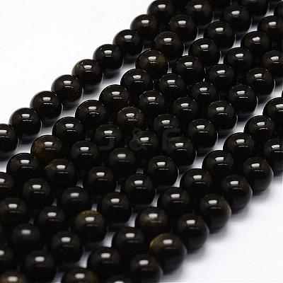 Natural Golden Sheen Obsidian Beads Strands G-F364-08-8mm-1