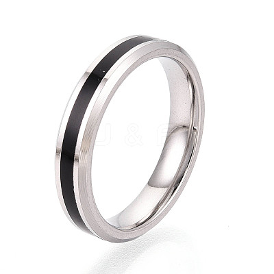 Black Enamel Grooved Line Finger Ring RJEW-I089-24A-1