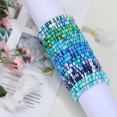 Handmade Polymer Clay Heishi Surfer Stretch Bracelets Set BJEW-SW00099-03-1