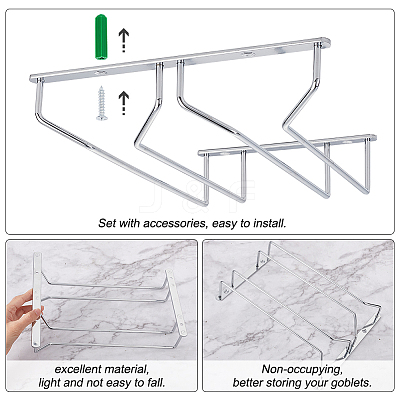 Iron 2 Rows Wine Glass Rack Under Cabinet AJEW-WH0258-567-1