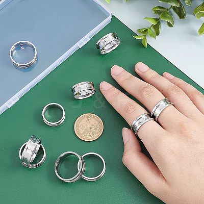 21Pcs 7 Size 201 Stainless Steel Grooved Finger Ring for Women RJEW-DC0001-08-1