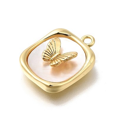 Brass Pave Natural White Shell Pendants LS-KK-U061-07G-1