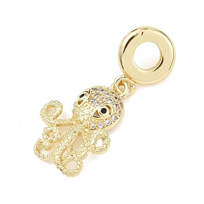 Brass Micro Pave Clear Cubic Zirconia Sea Animal European Dangle Charms KK-B159-04G-01-1