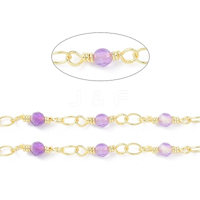 Brass & Natural Amethyst Handmade Beaded Chain CHC-D029-15G-09-1