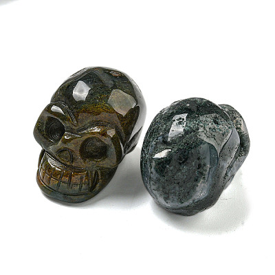 Halloween Natural Moss Agate Skull Figurines DJEW-L021-01A-1