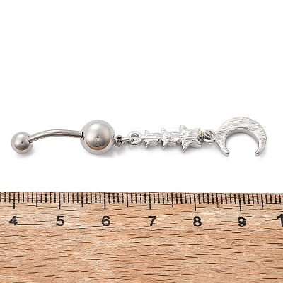 Alloy Crystal Rhinestone Dangle Curved Barbell Belly Rings AJEW-R007-04P-02-1