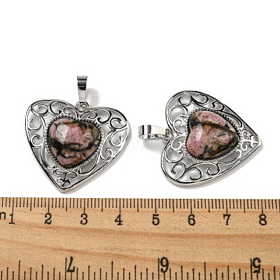 Natural Rhodonite Peach Love Heart Pendants G-G158-01R-1