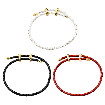 3Pcs 3 Colors Leather Braided Cord Bracelets BJEW-GO0001-19-1