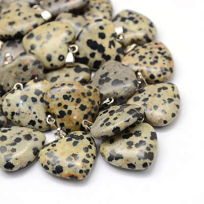 Heart Natural Dalmatian Jasper Pendants X-G-Q438-04-1
