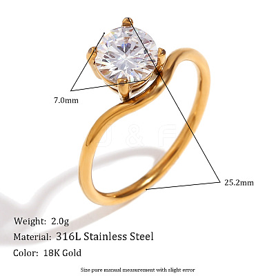 304 Stainless Steel with Clear Cubic Zirconia Finger Rings FS-WGBB24B-08-1