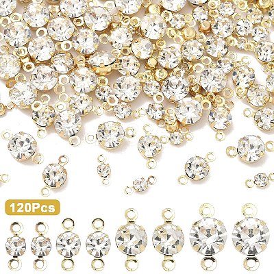 120Pcs 4 Styles Brass Pave Clear Cubic Zirconia Connector Charms RB-YW0001-31G-1