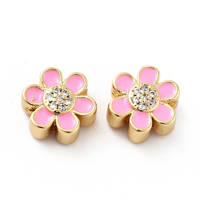 Flower Brass Micro Pave Clear Cubic Zirconia Beads KK-G419-06G-05-1