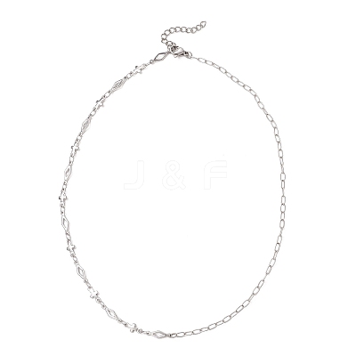 304 Stainless Steel Rhombus Cross Link Chain Necklaces NJEW-JN05939-1