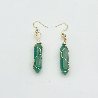 Aventurine Hexagon Handmade Copper Wire Wrapped Earrings Natural Stone Column Earrings ND6138-4-1