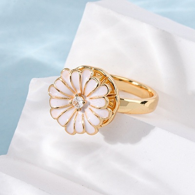 Brass Micro Pave Cubic Zirconia Rotating Finger Rings RJEW-S636-04G-1