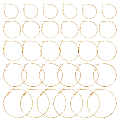 30Pcs 6 Style Brass Hoop Earring Findings FIND-BBC0003-23G-1