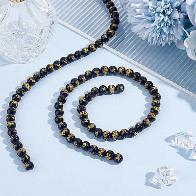 2 Strands Gold Stamp Glass Beads Strands GLAA-HY0001-42-1