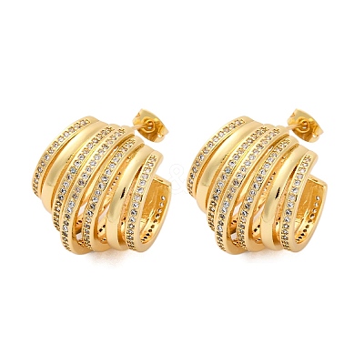 Rack Plating Brass Micro Pave Clear Cubic Zirconia Stud Earrings for Women EJEW-C125-27G-1