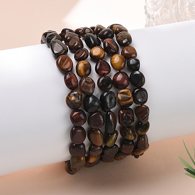 Natural Tiger Eye Bead Stretch Bracelets BJEW-K213-04-1