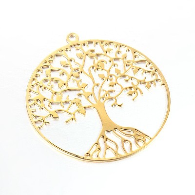 Filigree Tree of Life Brass Pendants KK-M171-01G-1