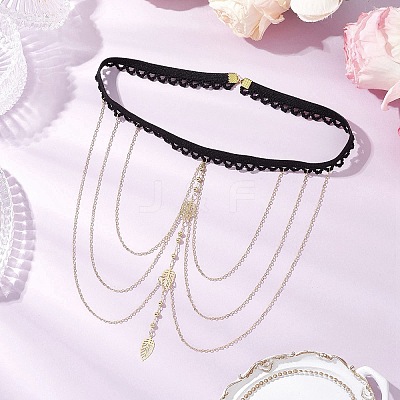 Brass Layered Leaf Tassel Thigh Leg Chains AJEW-AN00656-1