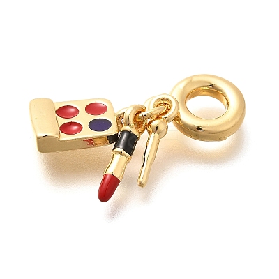 Brass Enamel Lipstick & Eyeshadow European Dangle Charms KK-U048-05G-03-1