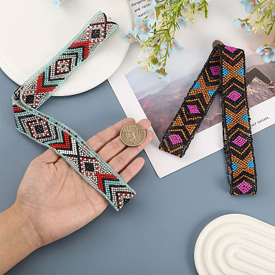 2pcs 2 style Jute Braided & Plastic Hat Belt Sets FIND-CA0008-49-1