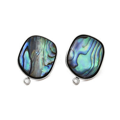 304 Stainless Steel Pave Natural Paua Shell Stud Earring Findings STAS-Z125-07P-1