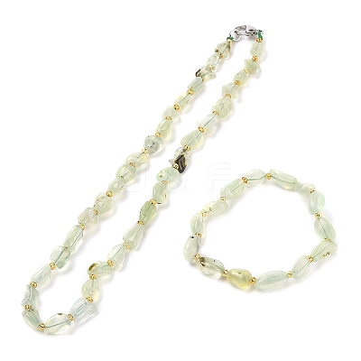 Natural Prehnite Chip Beads Bracelets & Necklaces Sets SJEW-P004-01P-01-1